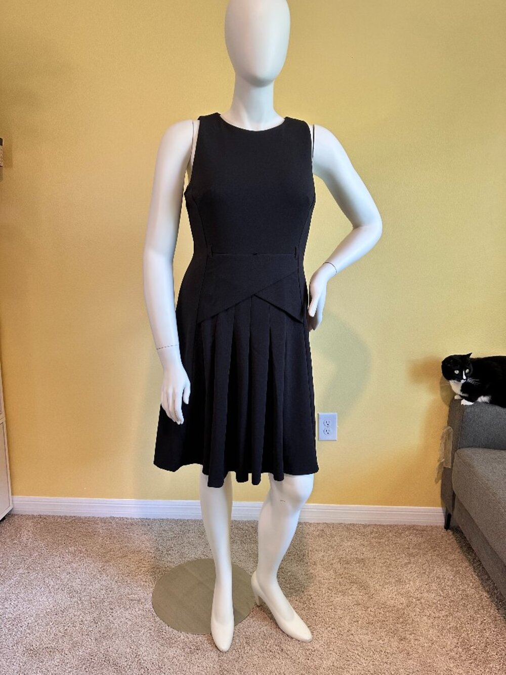 Calvin Klein Black Fit & Flare Pleated Dress | Sleeveless Career Dress | Size 12